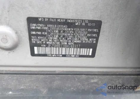 2011 Subaru Forester 2.5X Limited from USA, damaged, VIN JF2SHBEC0BH748317